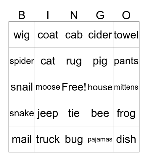 Rhyming Bingo Card