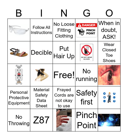 Shop Safety Bingo Card