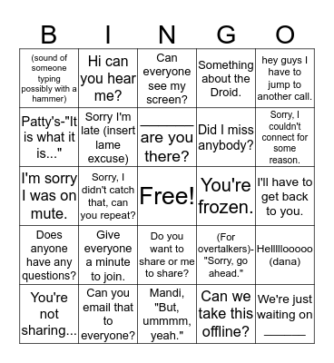 Conference Call Bingo Card