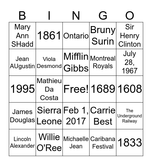 Black History Month Bingo Card