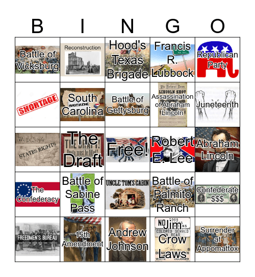 Civil War and Reconstruction Bingo Card