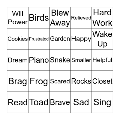 Frog and Toad Together Bingo Card