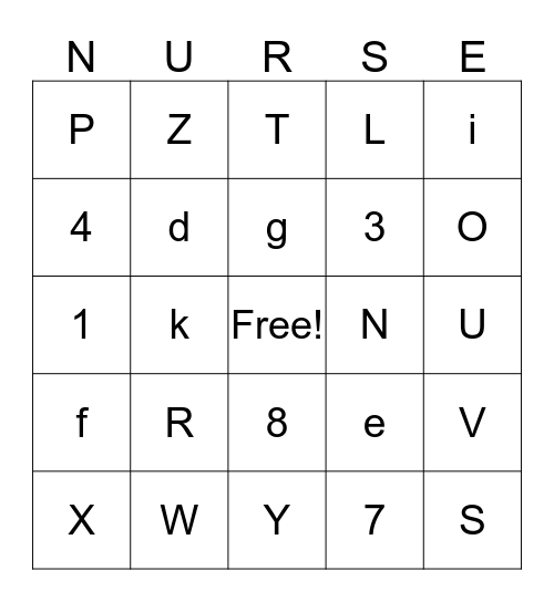 Nurse Bingo Card