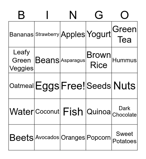 Energizing Foods Bingo Card