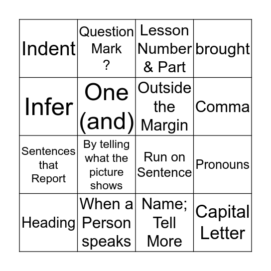 Expressive Writing BINGO Card