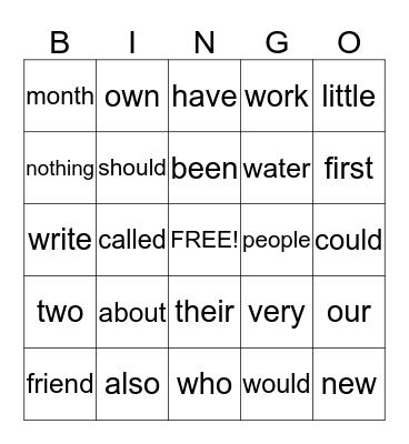 Wilson Level I Trick Words Bingo Card