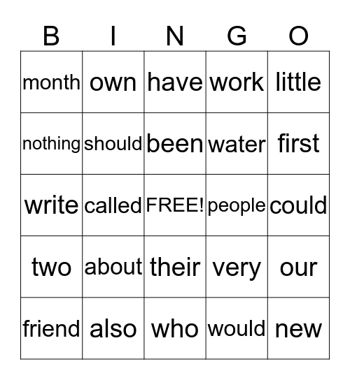 Wilson Level I Trick Words Bingo Card