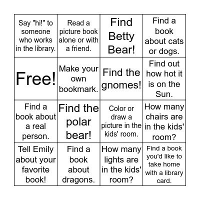 Get to know your library! Bingo Card