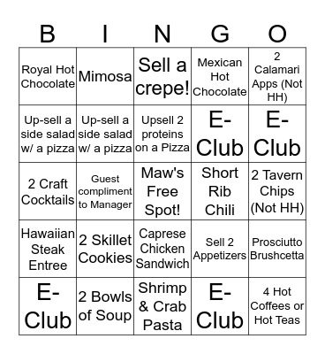 Baker's Crust Thursday 01/31/19 Bingo Card