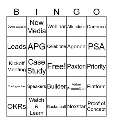 Company Update Meeting #1 Bingo Card