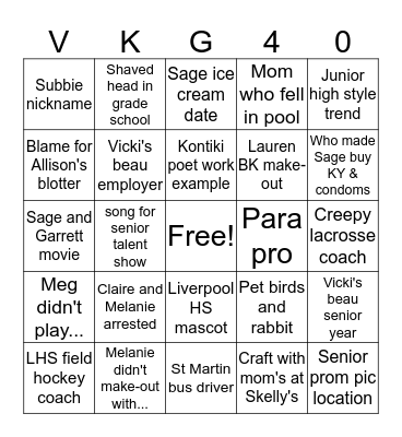 Cooper 40th Birthday Bingo Card