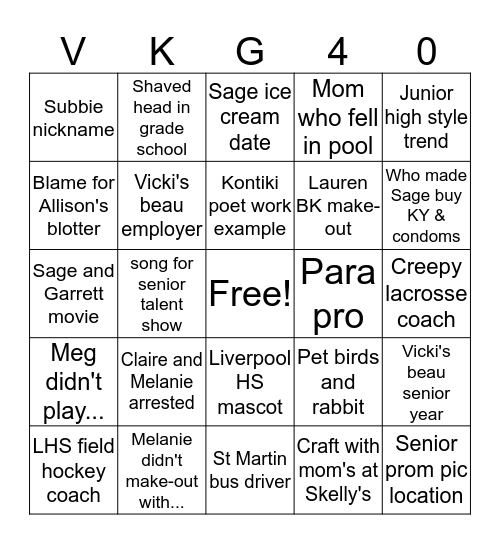 Cooper 40th Birthday Bingo Card