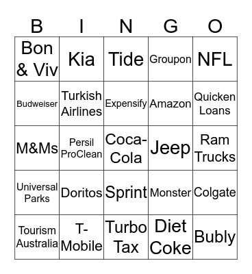 Super Bowl 2019 Bingo Card