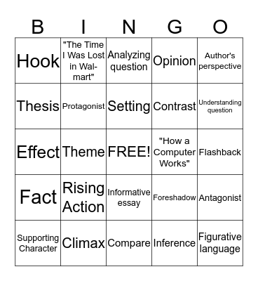 12th Grade English Review Bingo Card