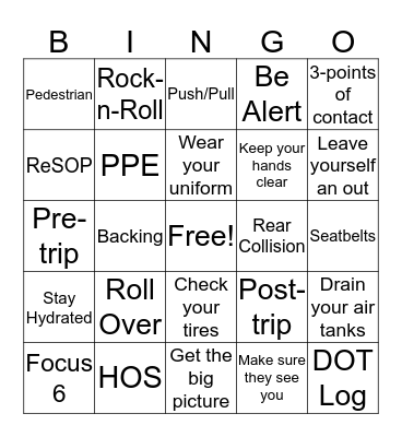 Republic Safety Bingo Card