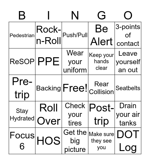 Republic Safety Bingo Card