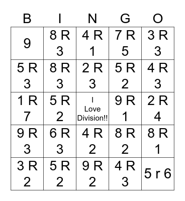 Division Bingo Card