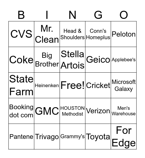 Superbowl 53 Bingo Card