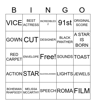 2019 OSCARS BINGO Card