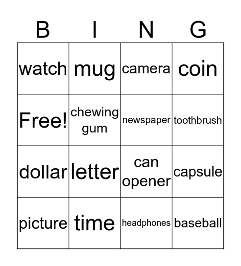 Time capsule Bingo Card