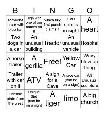 Nashville Road Trip 2019! Bingo Card