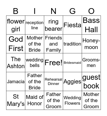 Samantha and Joseph -Fiesta Couples Shower Bingo Card