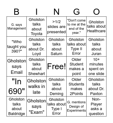 ISE 423/523 Bingo Card