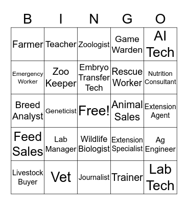 Jobs and Careers in Animal Science Bingo Card