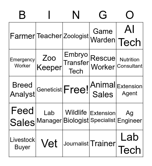 Jobs and Careers in Animal Science Bingo Card