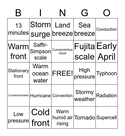 Severe Weather Bingo Card