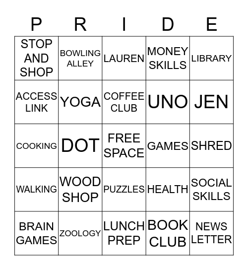 PRIDE BINGO Card