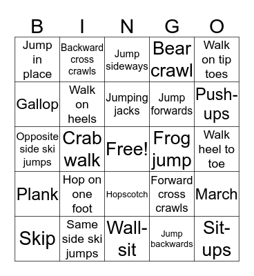 Gross Motor BINGO Card