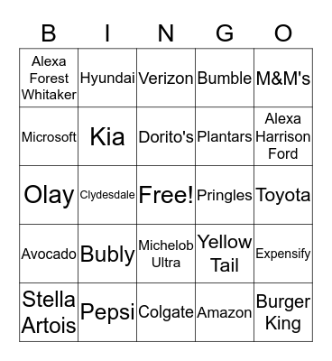 Sold in the Carolina's                                                 Super Bowl Bingo Card