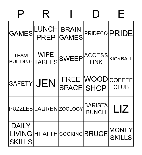 PRIDE BINGO Card