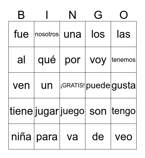 PALABRAS DE USO FRECUENTE Bingo Card