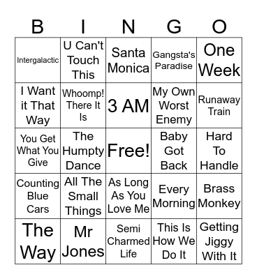 90's 3 Bingo Card