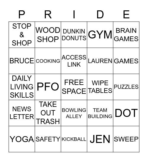 PRIDE BINGO Card