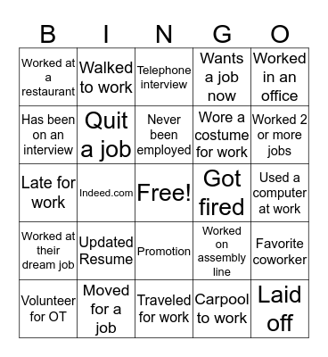 Employment and Training Bingo Card