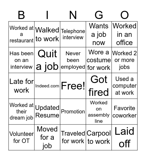 Employment and Training Bingo Card