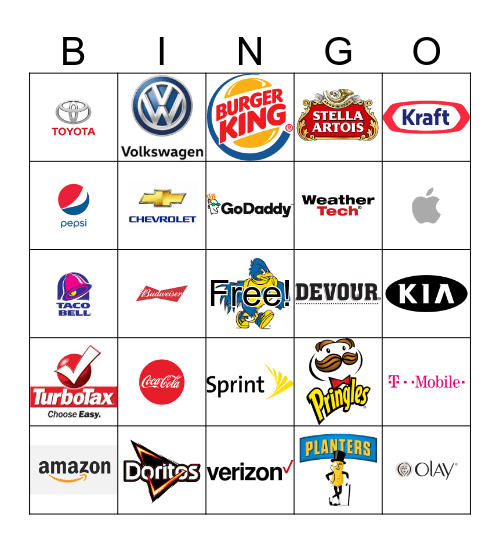 Super Bowl Commercial Bingo Card