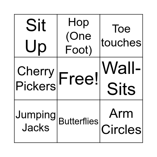 Exercise Bingo Card