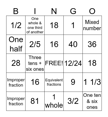 Math Practice Bingo Card