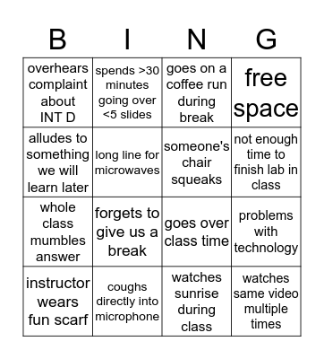 Winter 2019 Bingo Card