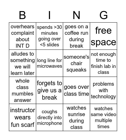 Winter 2019 Bingo Card