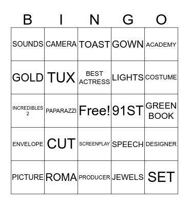2019 OSCAR BINGO Card