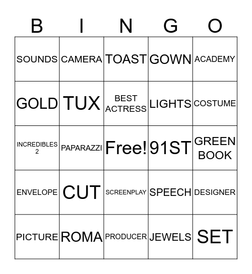2019 OSCAR BINGO Card