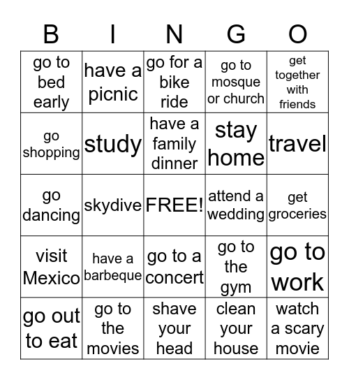 Are you going to__________? Bingo Card
