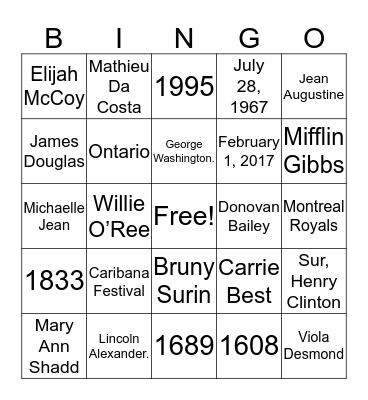 Black History  Month Bingo Card