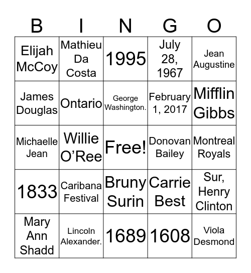 Black History  Month Bingo Card