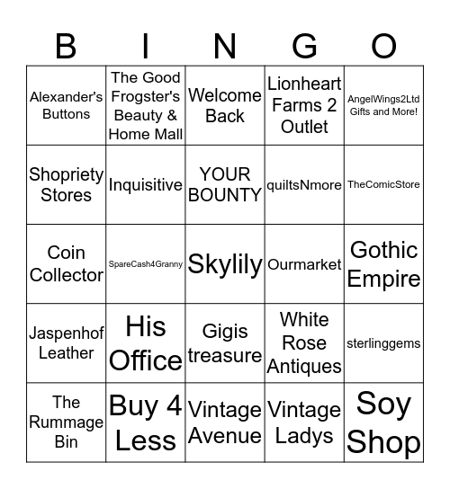Shopriety Stores Card Bingo Card